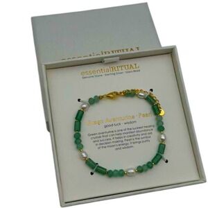 Essential Ritual Green Aventurine & 18K Gold Plated Ritual Bracelet - NIB
